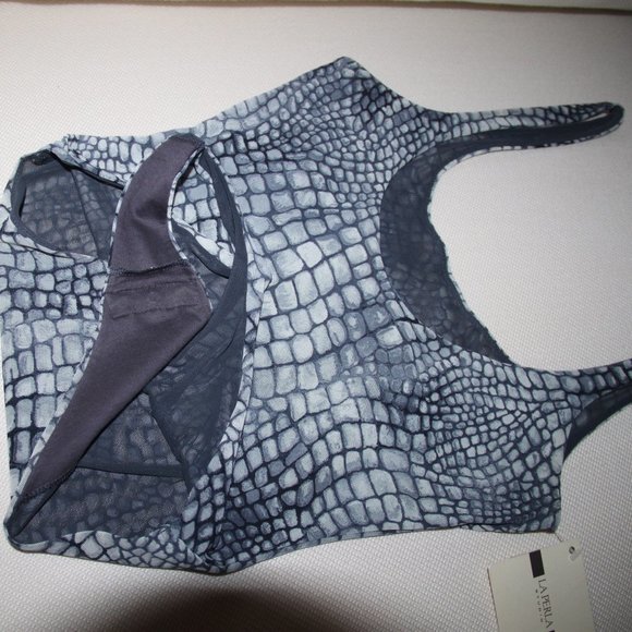 La Perla New Bodysuit Gray Abstract Croco Print Double Layer Top Italy US 8 - Picture 8 of 10